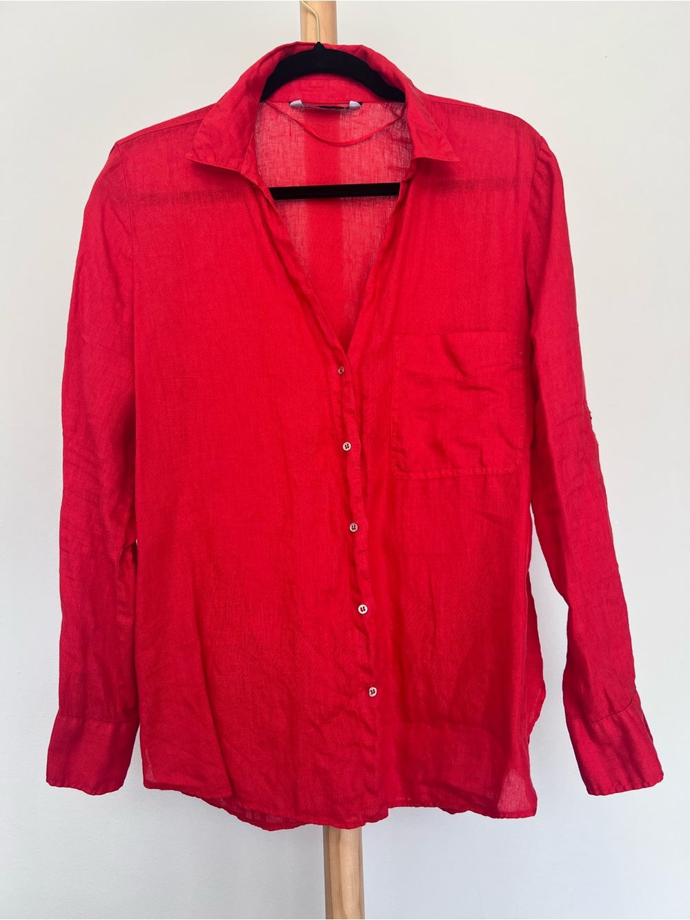 Zara Women’s %100 Linen Poppy Red Button-Up Shirt